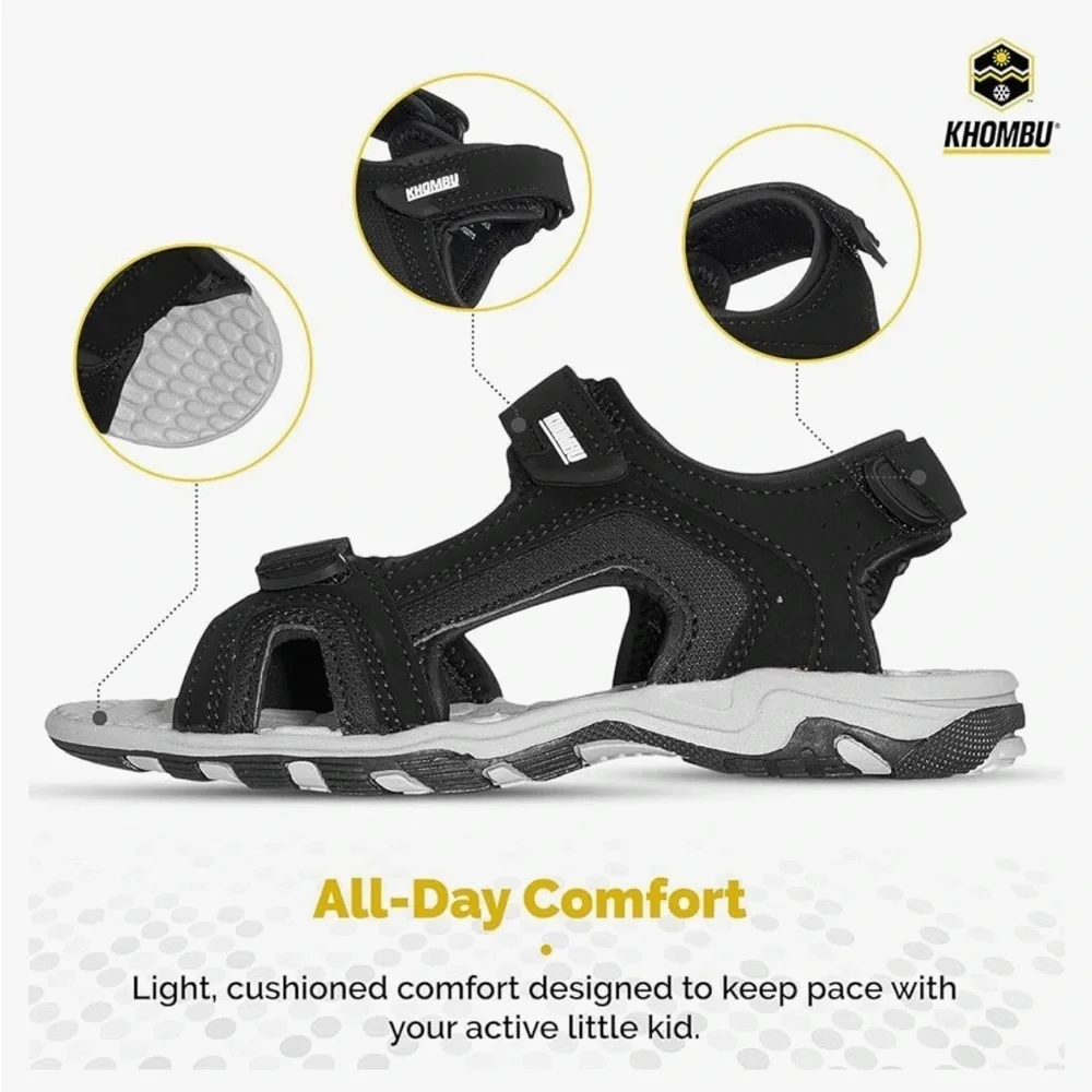 KHOMBU BRADY Kids Black Sandals Boy's Open Toe Sandal Non Slip Grip Sz 9T